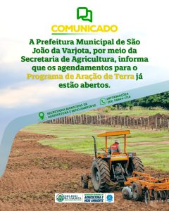 Prefeitura de São João da Varjota: Com a Chegada das Chuvas, Não Perca Tempo e Agende Logo a Aração da Sua Terra.